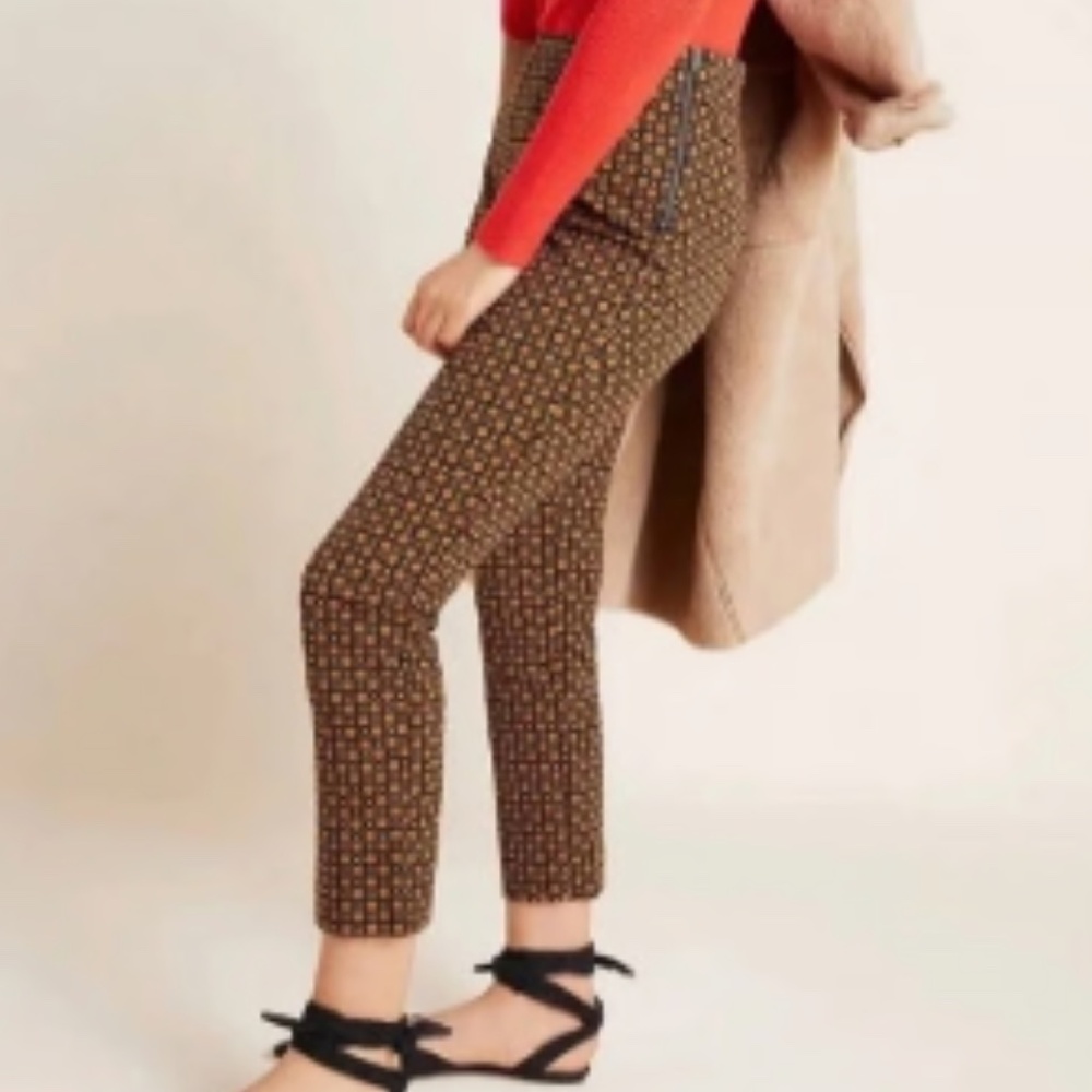 Anthropologie The Essential Slim Pant Brown/Black/White Geometric Size 6 Casual